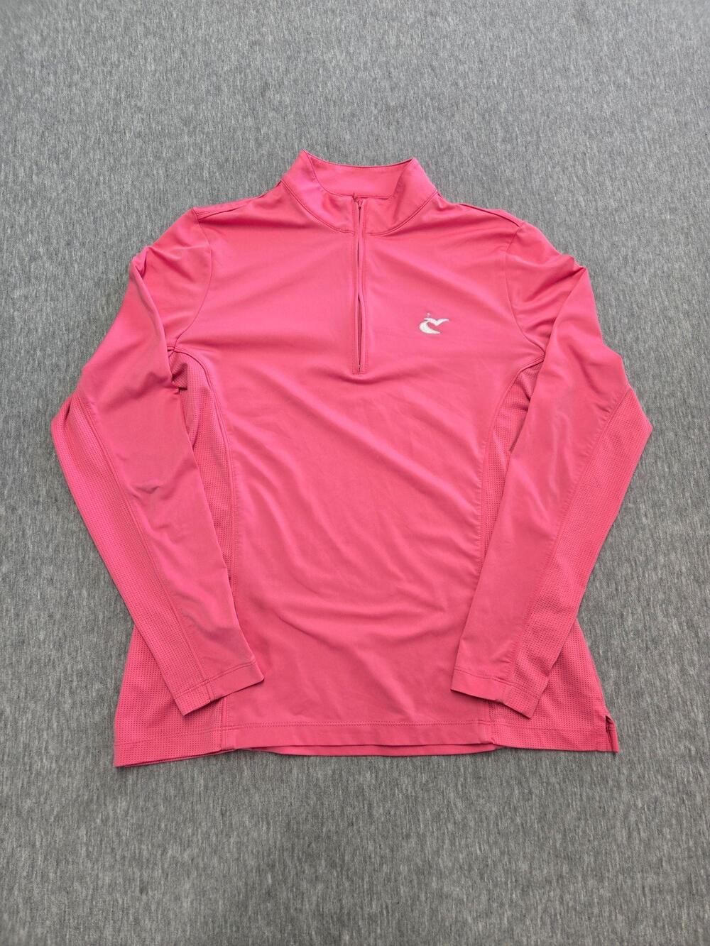 Peter Millar Pullover Shirt Womens Medium Pink E4 1/4 Zip Mock Neck Golf Logo